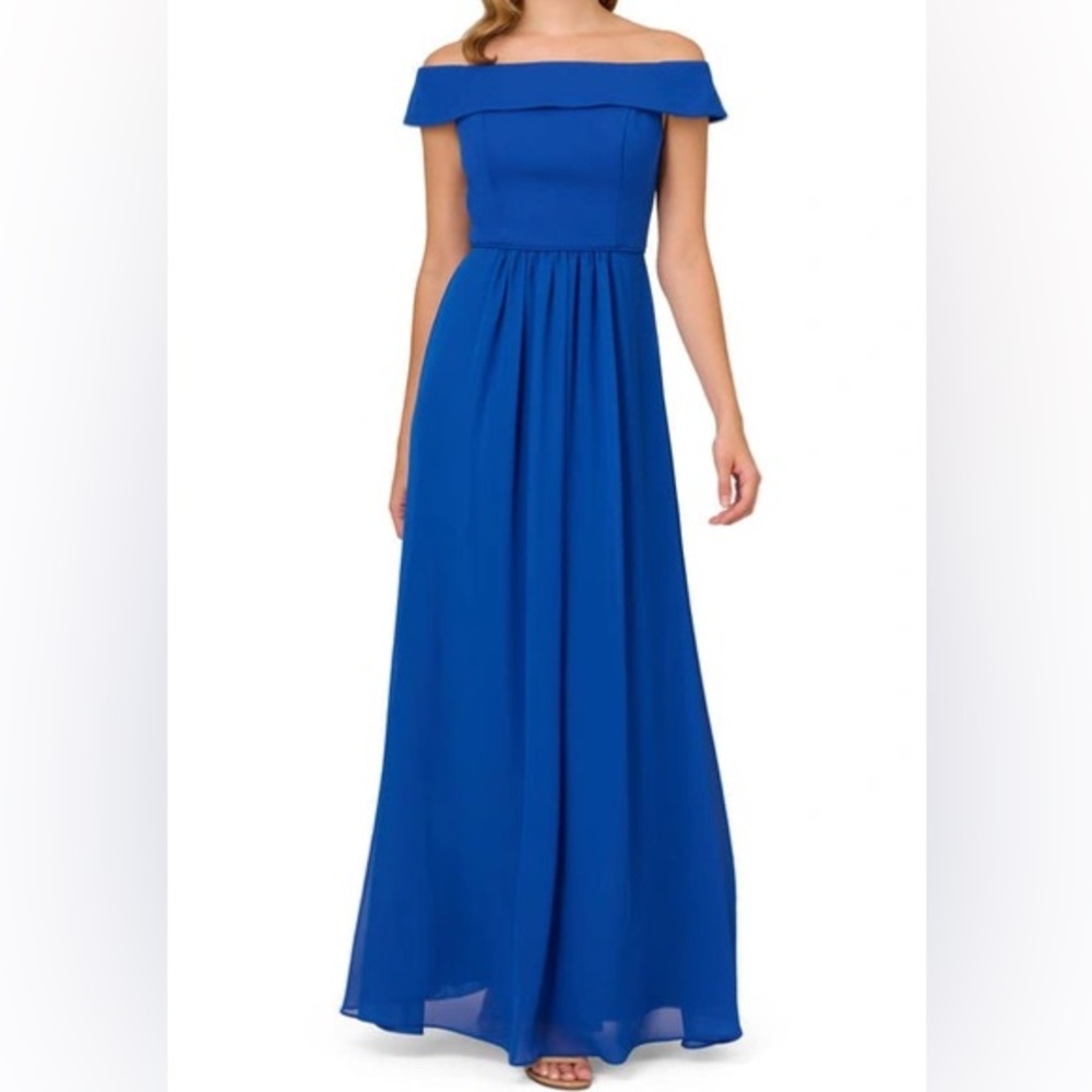 ADRIANNA PAPELL Elegant Blue Off-Shoulder Dress